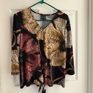 Coco Bianco Black Tunic with Gold and Maroon Floral Print